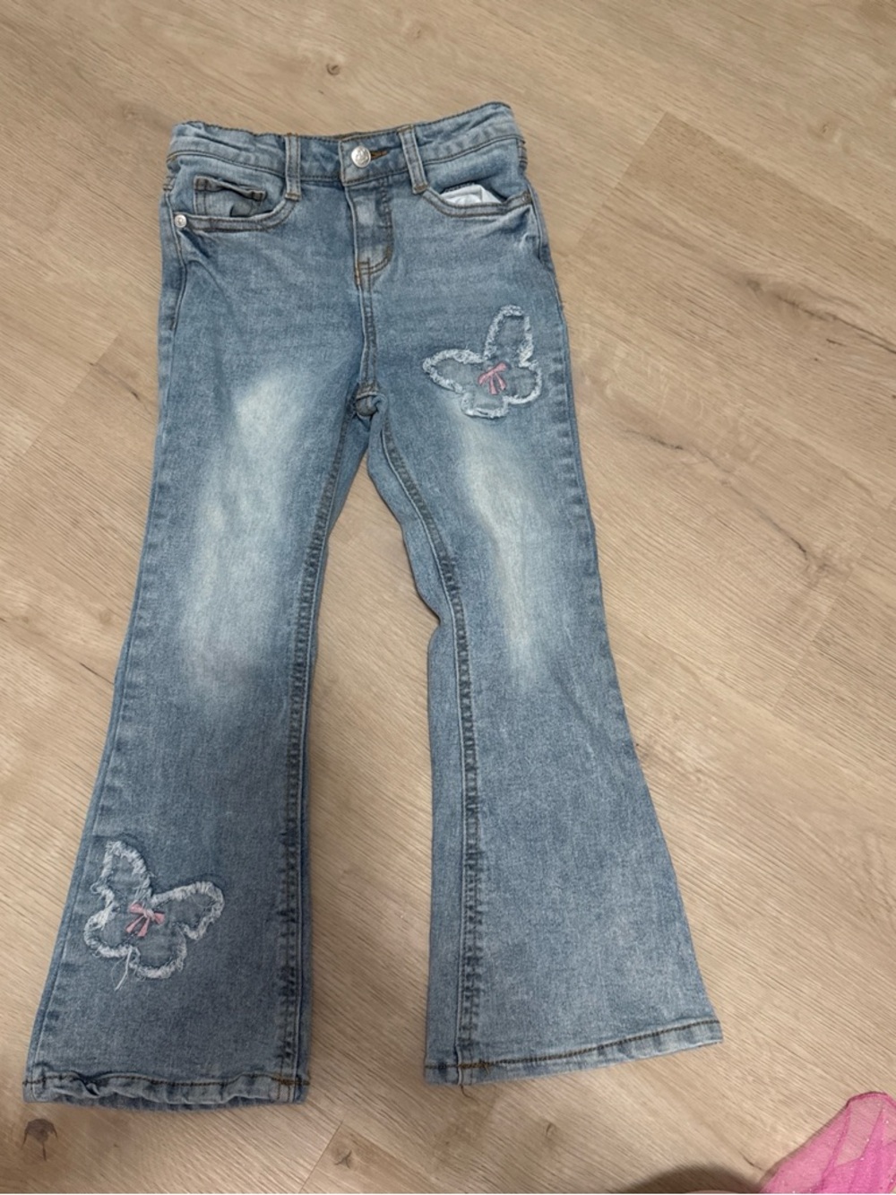 Beautees Light Blue Butterfly Embroidered Flare Jeans